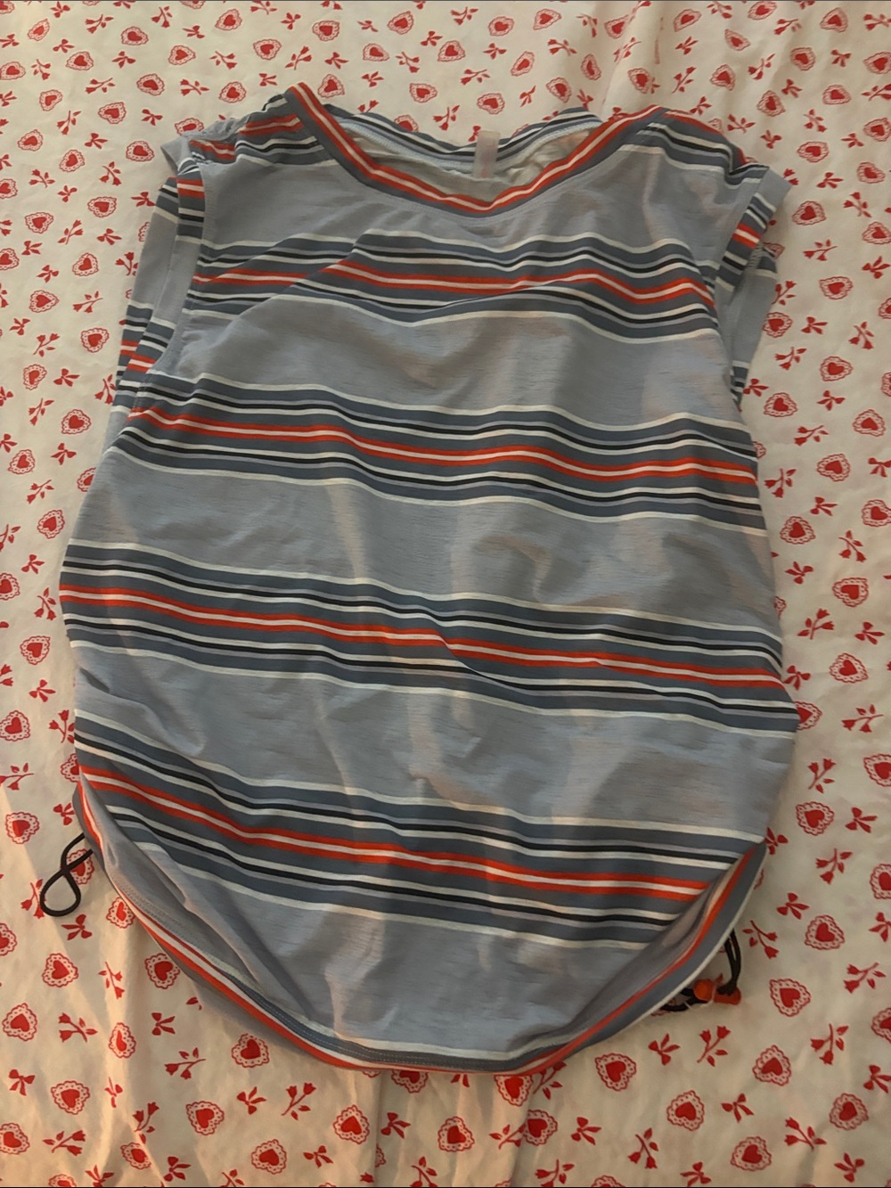 FP Movement by Free People Light Blue Striped Muscle Tee with Navy & Red Accents